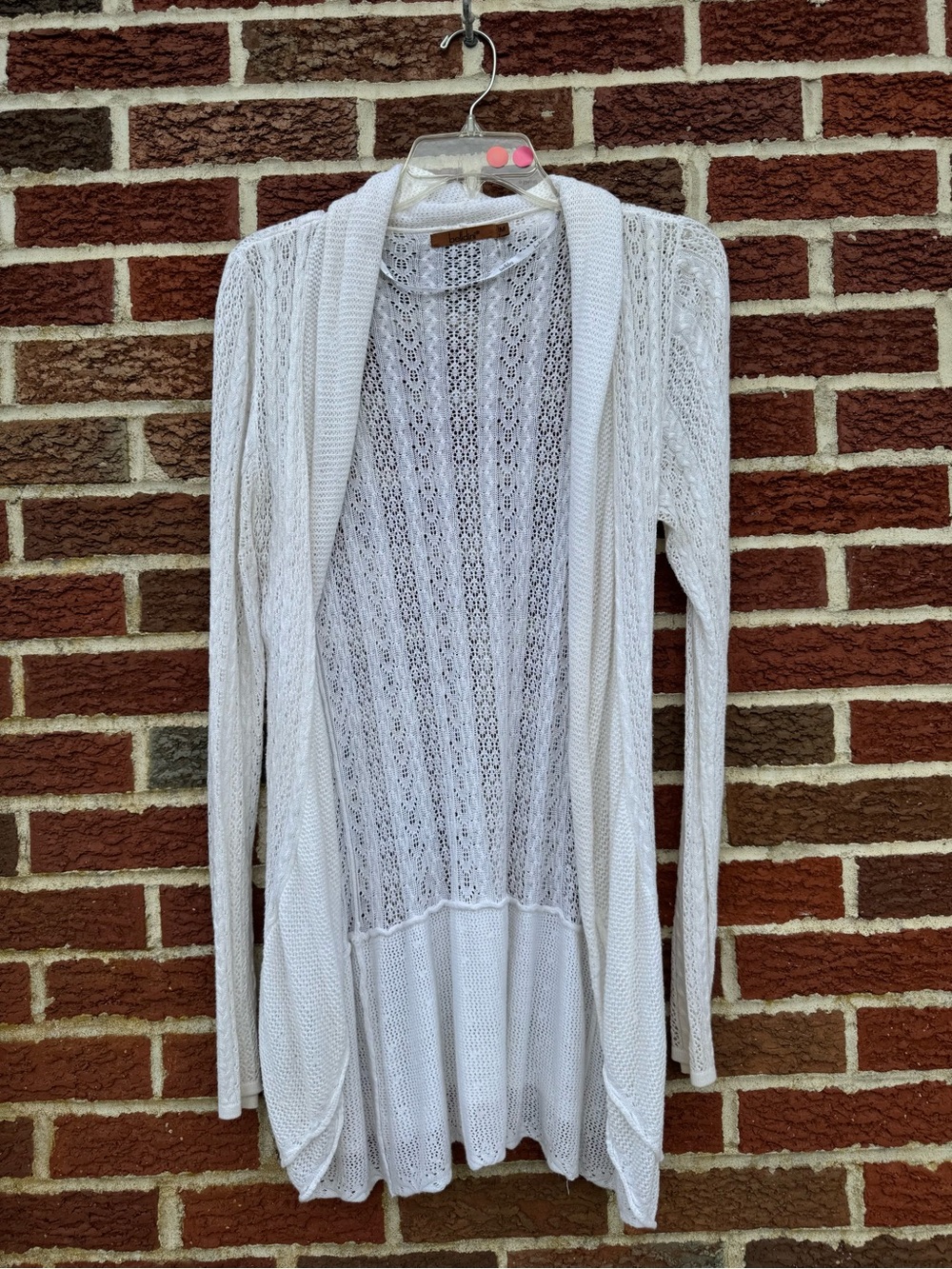 Belldini White Open-Front Lace Knit Cardigan